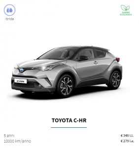TOYOTA.C-HR.IBRIDA.UnipolRental.UnipolSai.Unipoint.Noleggio.lungo.termine.Automiete.Langzeitmiete.Prezzo.09.2021
